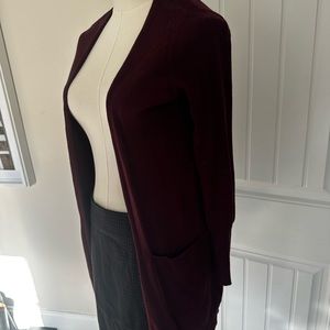 Red Long Open-Front Cardigan Sweater